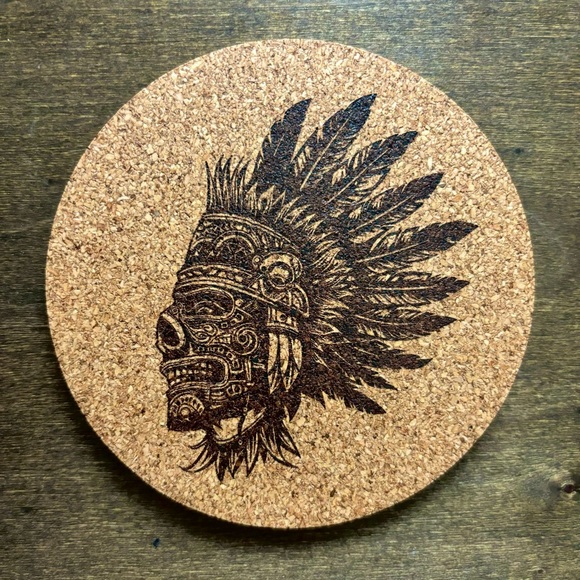 Aztec Clipart 13 Laser Engraved Cork Coaster - Picture 1 of 5